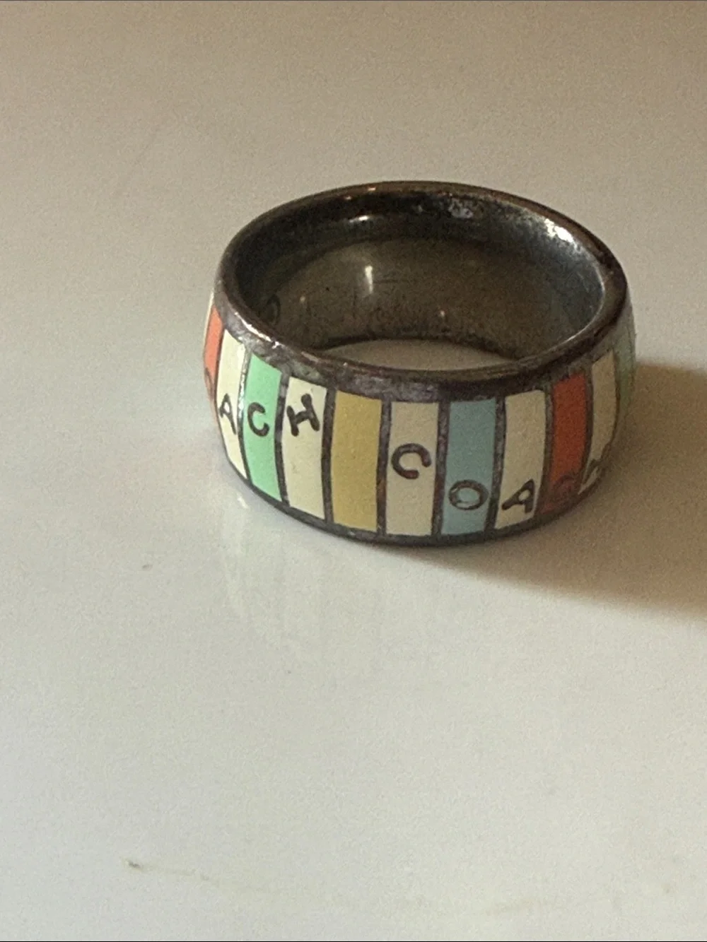 COACH Legacy Striped Silver Ring